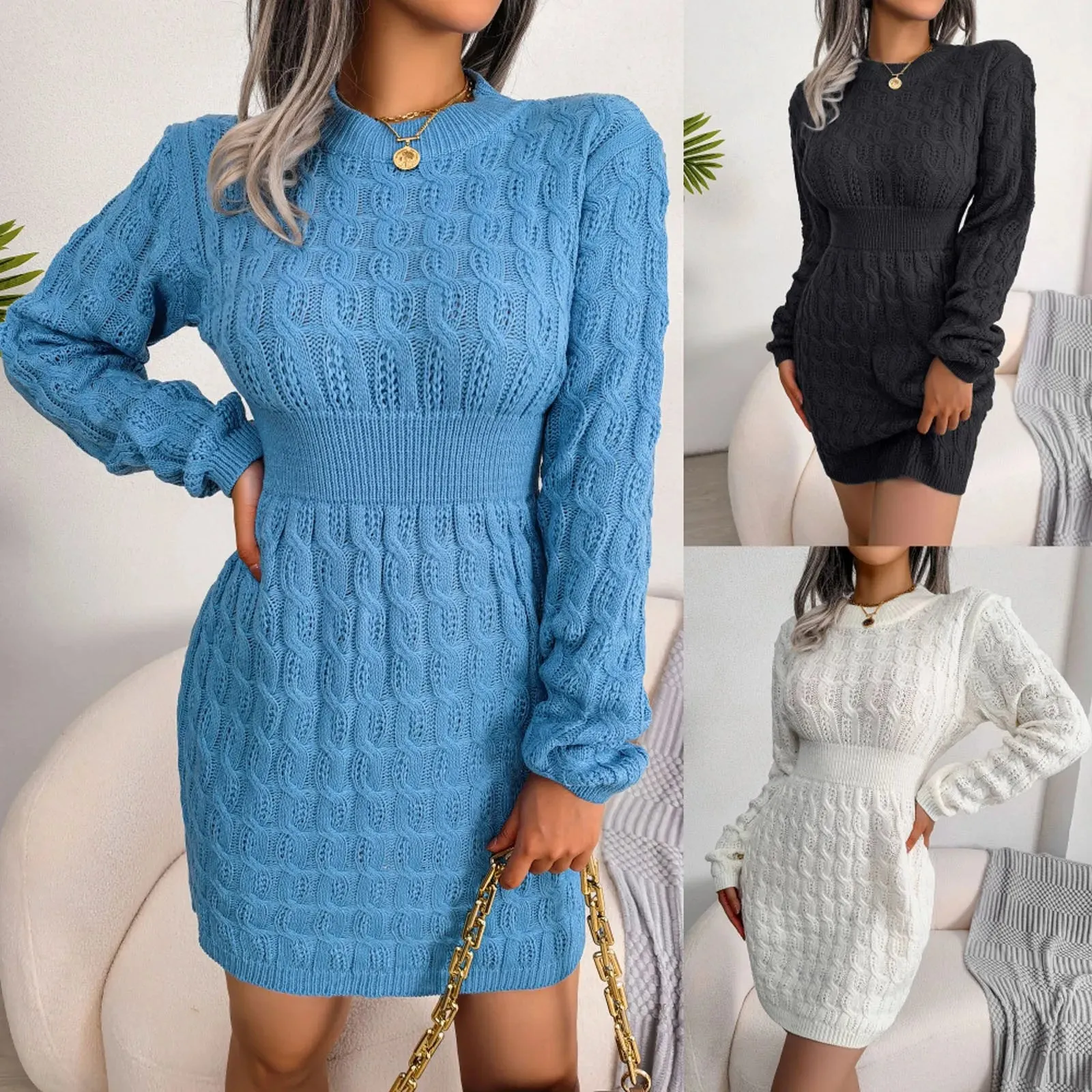 Cable Knit Winter Sweater Dress