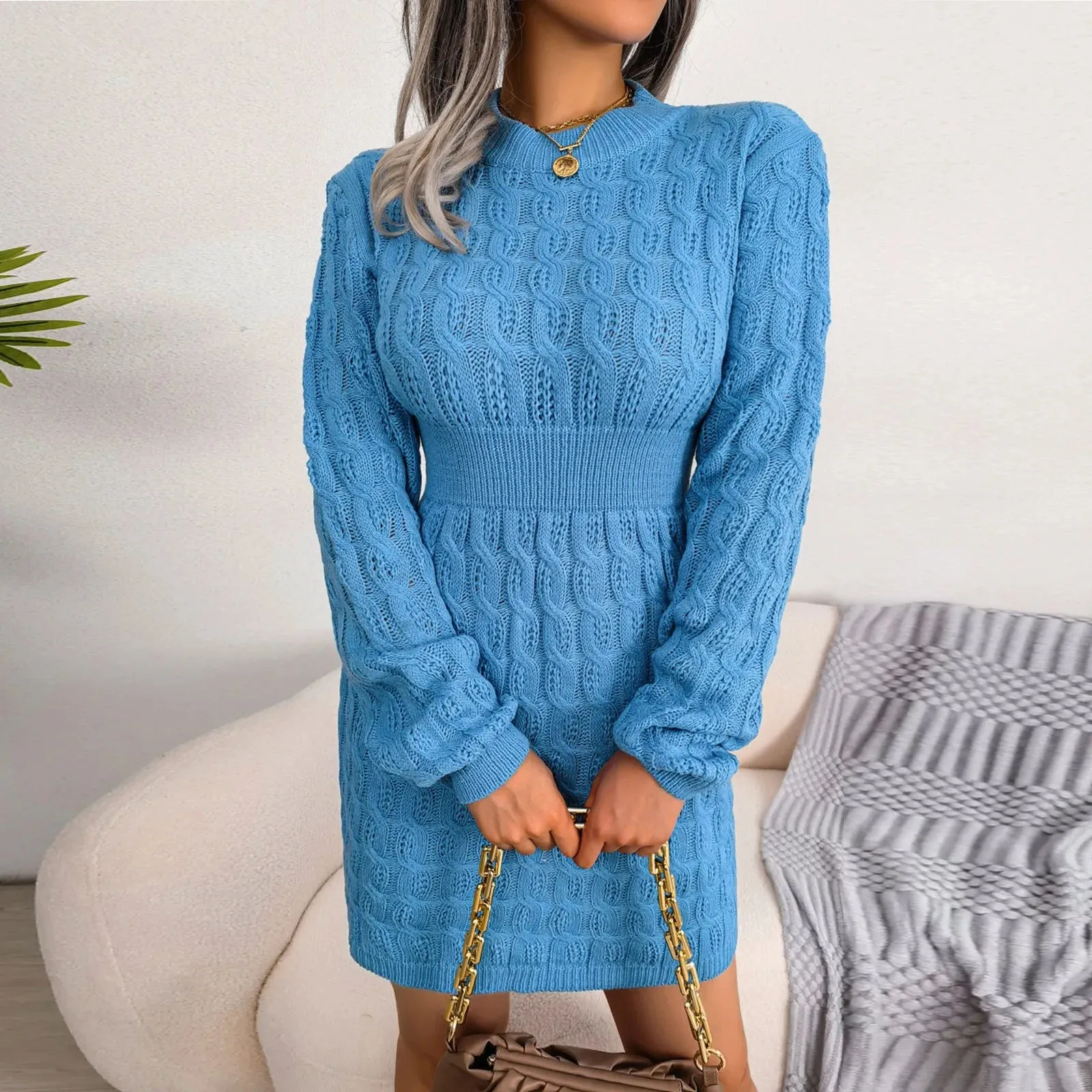 Cable Knit Winter Sweater Dress