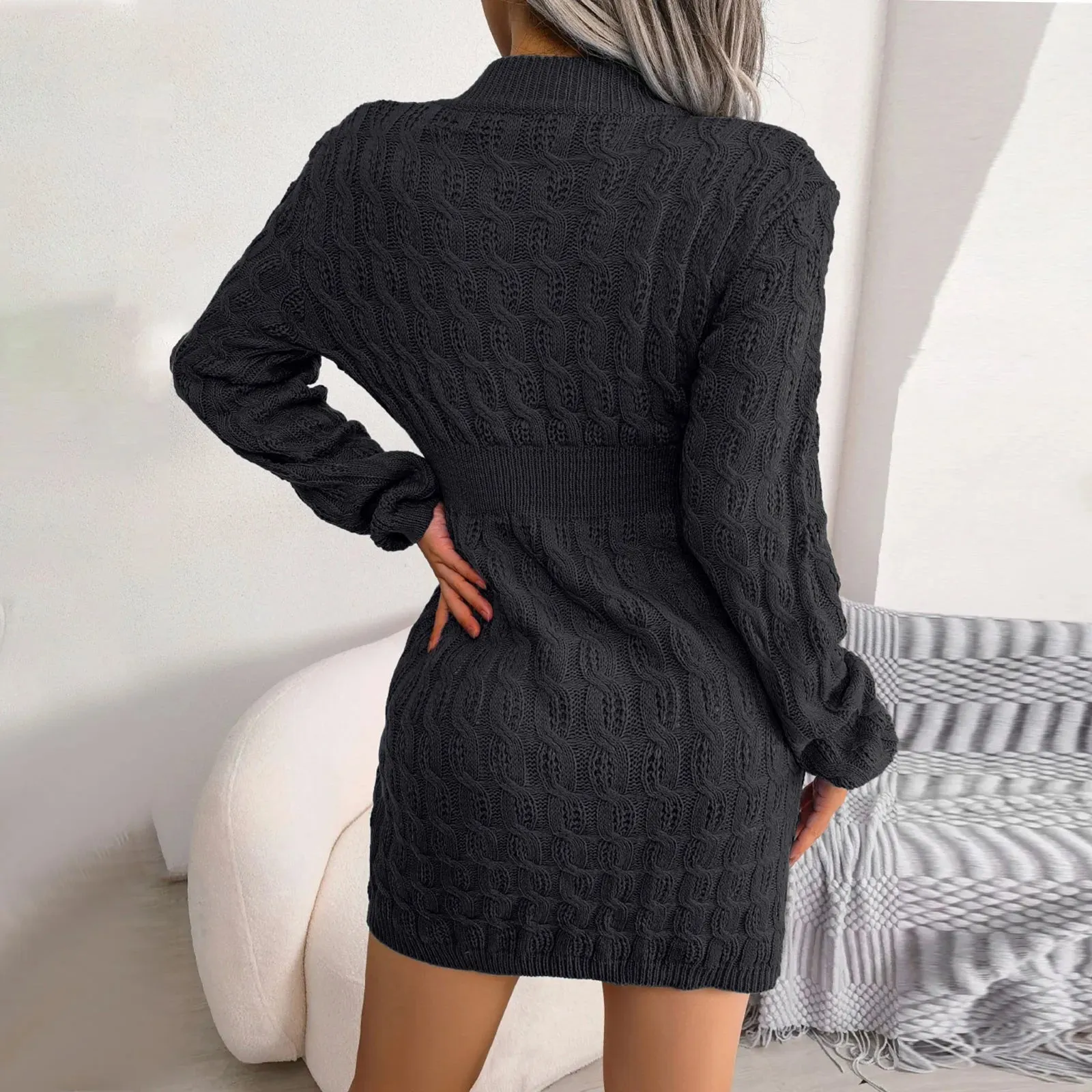 Cable Knit Winter Sweater Dress