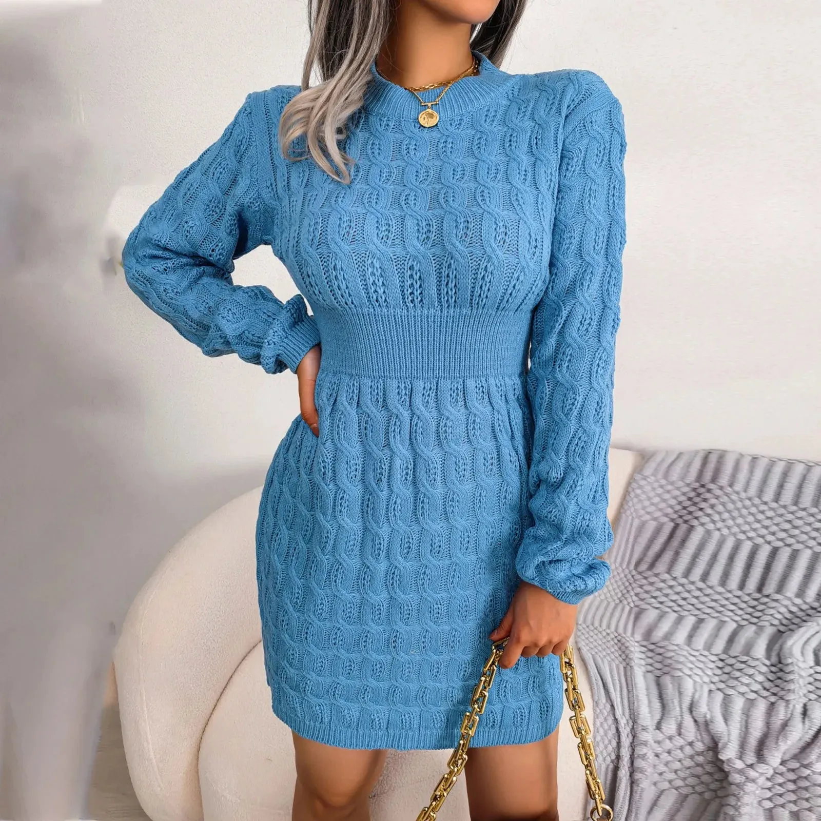 Cable Knit Winter Sweater Dress