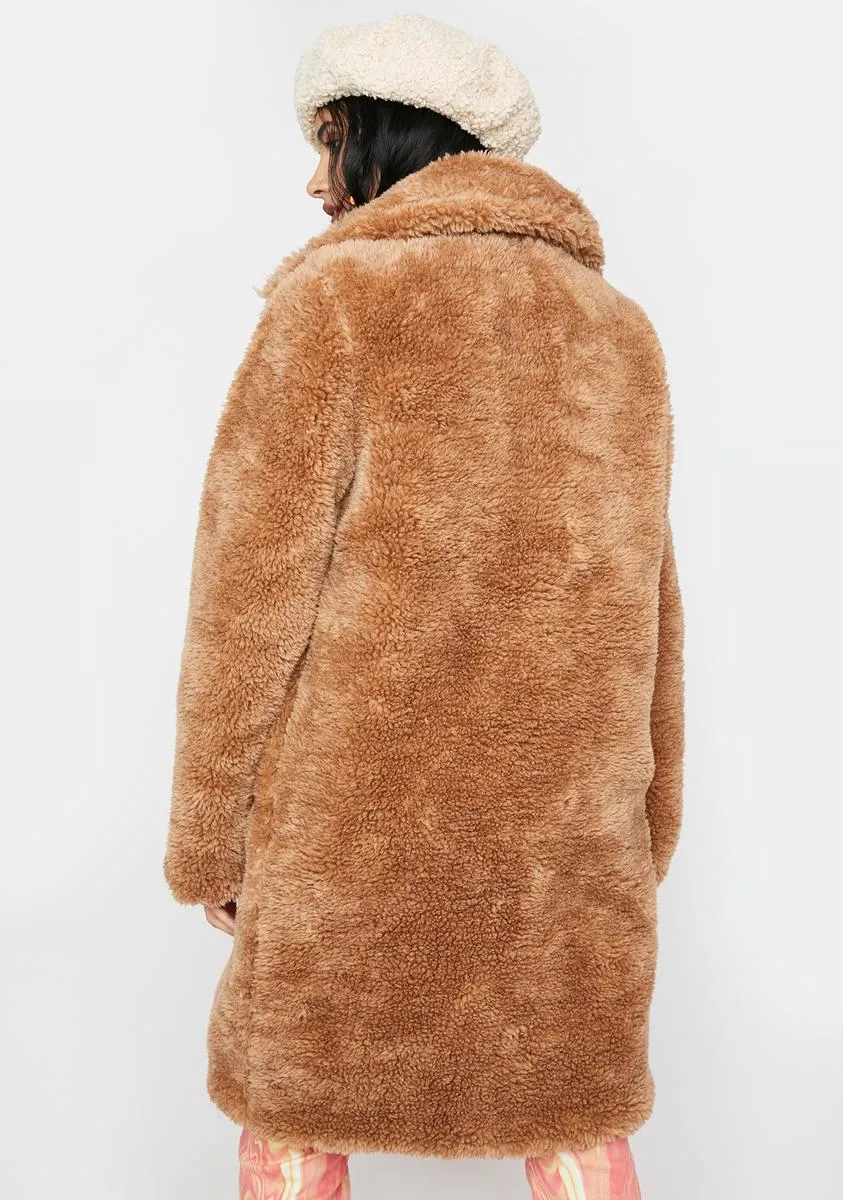 Camel Leading You On Faux Fur Coat