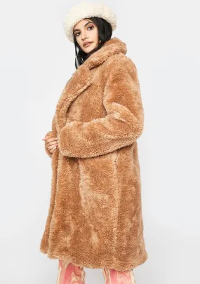 Camel Leading You On Faux Fur Coat