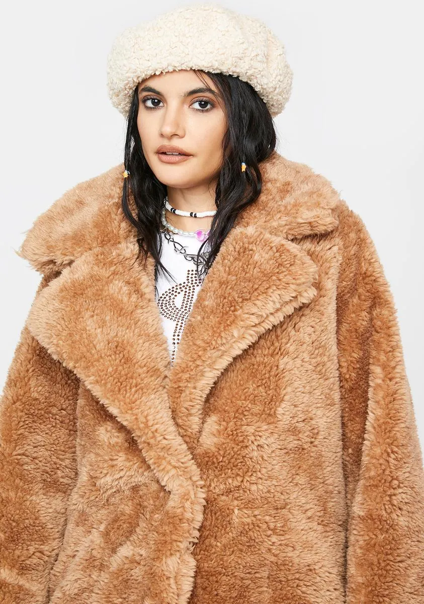 Camel Leading You On Faux Fur Coat