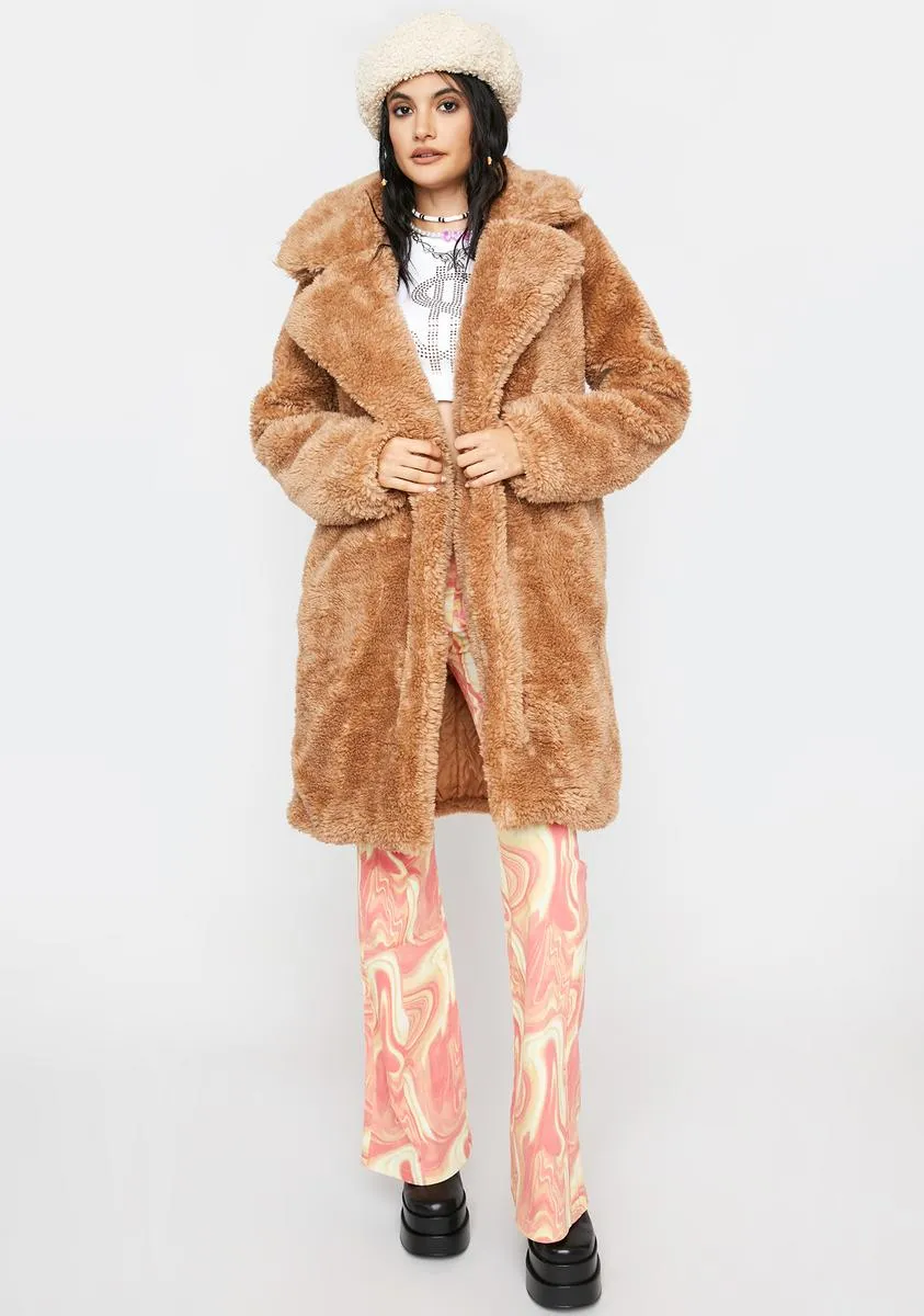 Camel Leading You On Faux Fur Coat
