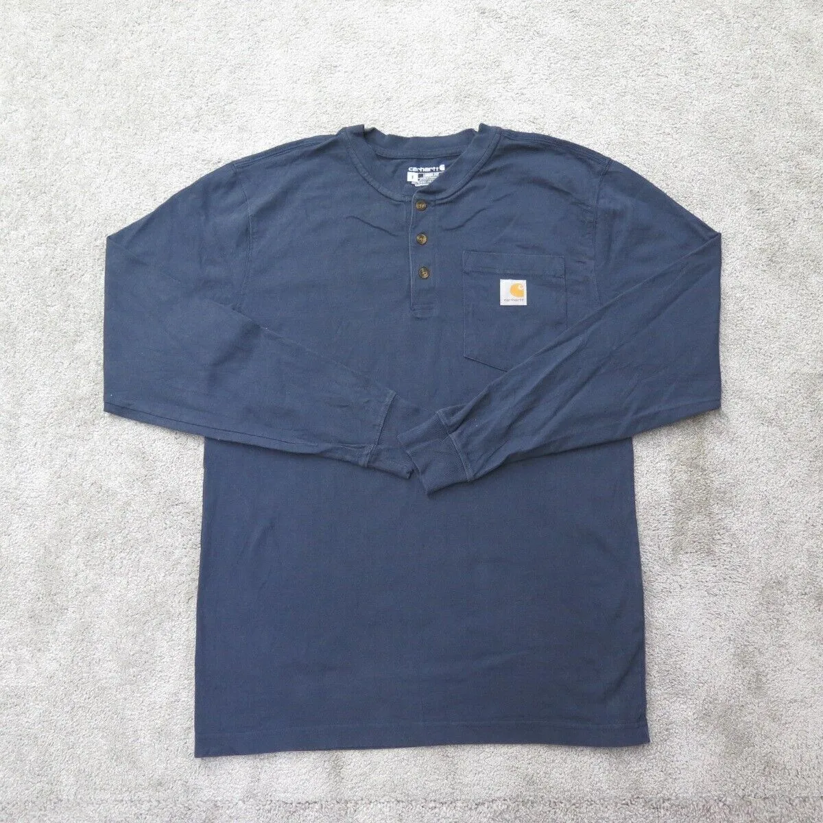 Carhartt Shirt Mens Small Blue Long Sleeve Henley Neck Tee Loose Fit Lightweight