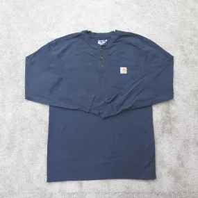 Carhartt Shirt Mens Small Blue Long Sleeve Henley Neck Tee Loose Fit Lightweight