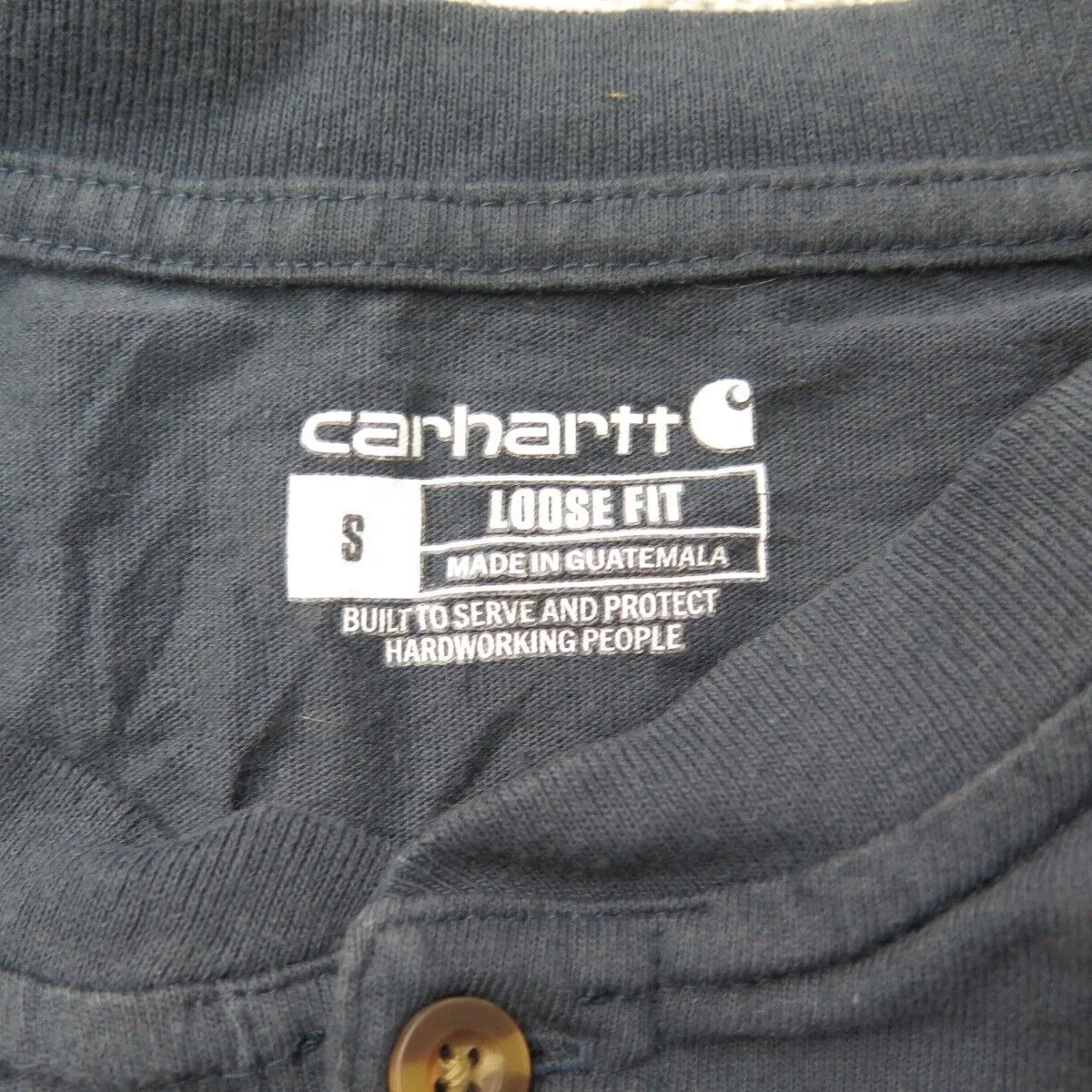 Carhartt Shirt Mens Small Blue Long Sleeve Henley Neck Tee Loose Fit Lightweight