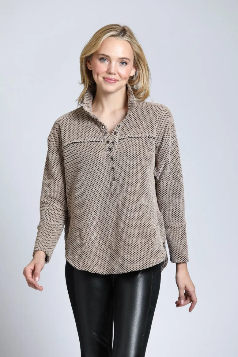 Chenille Waffle Knit Henley w/Grommet Detail