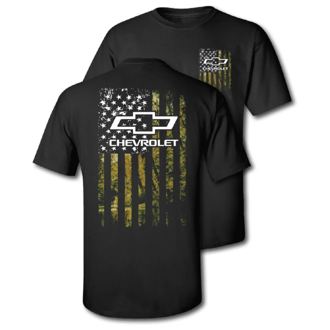 Chevy Bowtie Camo American Flag T-Shirt - Black