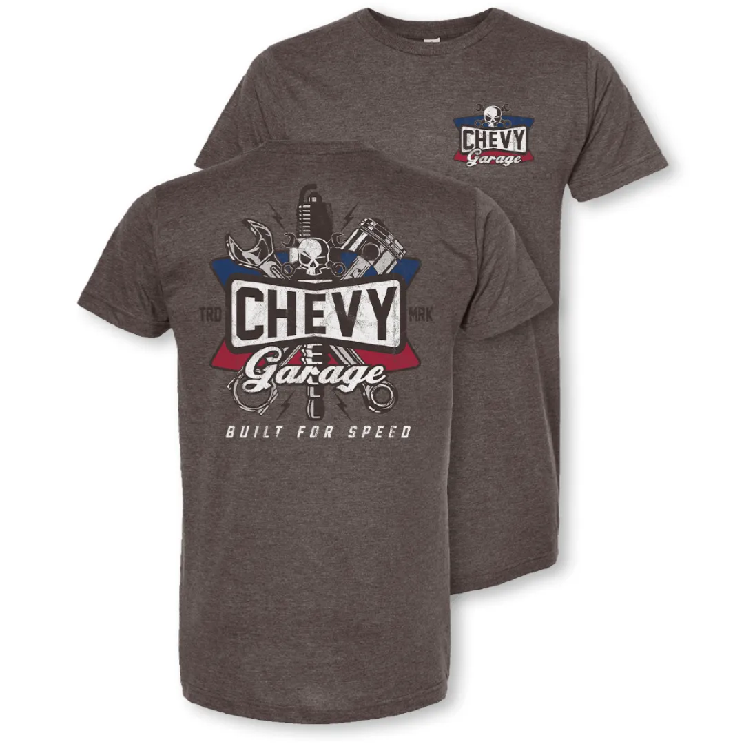 Chevy Garage - Built For Speed T- Shirt - Heather Brown