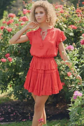 Claire Ruffle Layered Dress Candy Apple - Reset By Jane