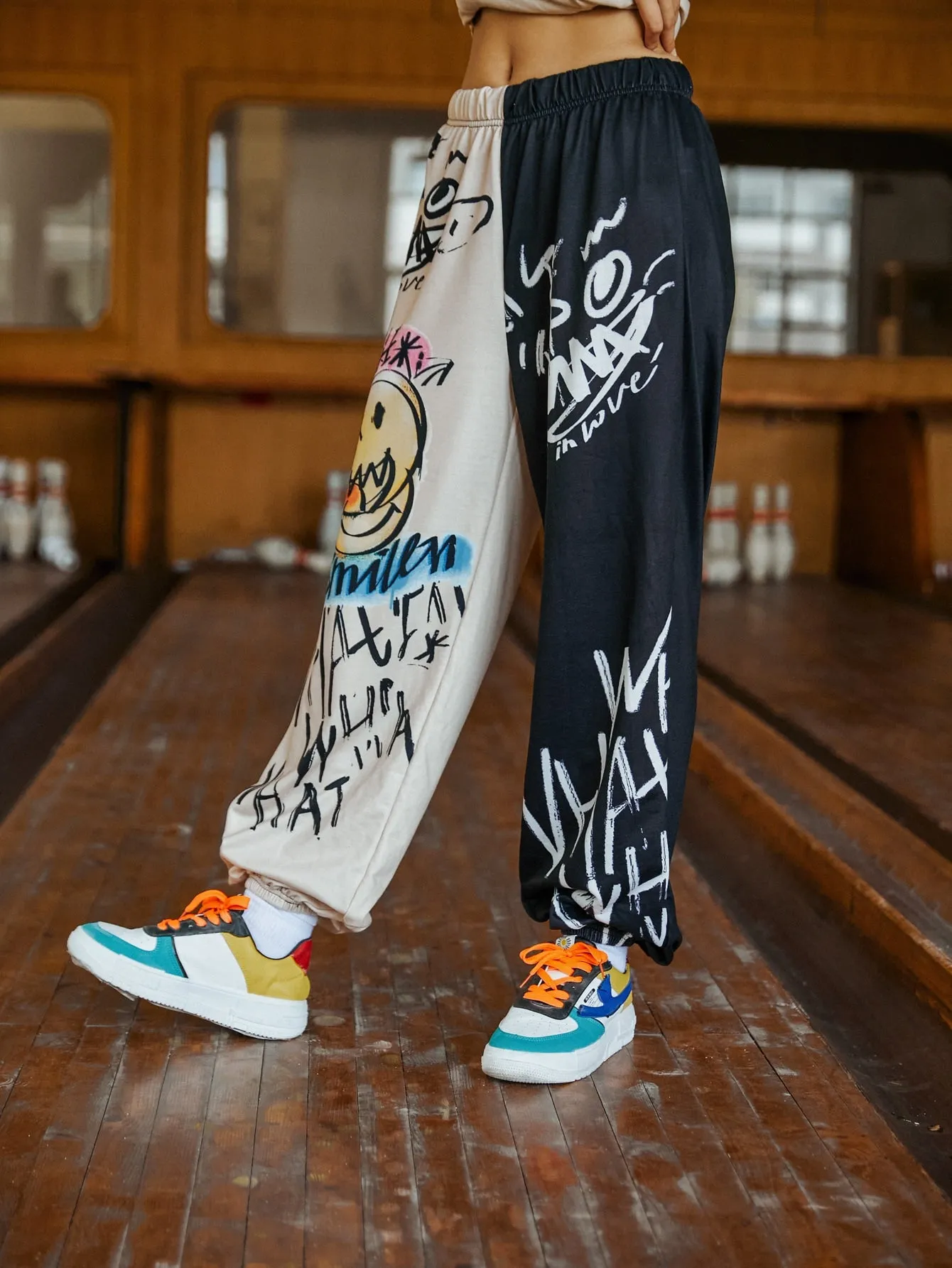 Colorblock Natural Long Women Sweatpants