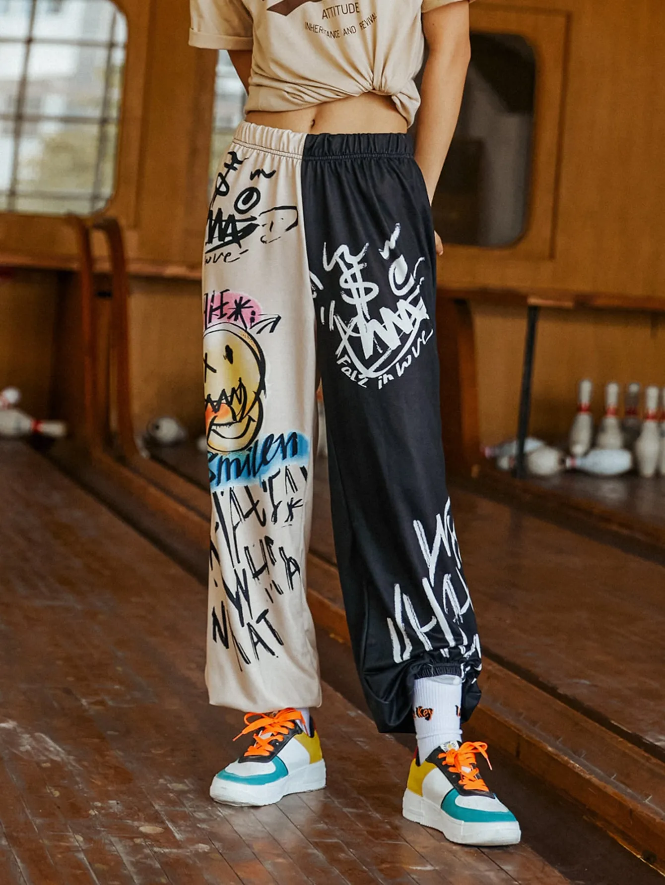 Colorblock Natural Long Women Sweatpants