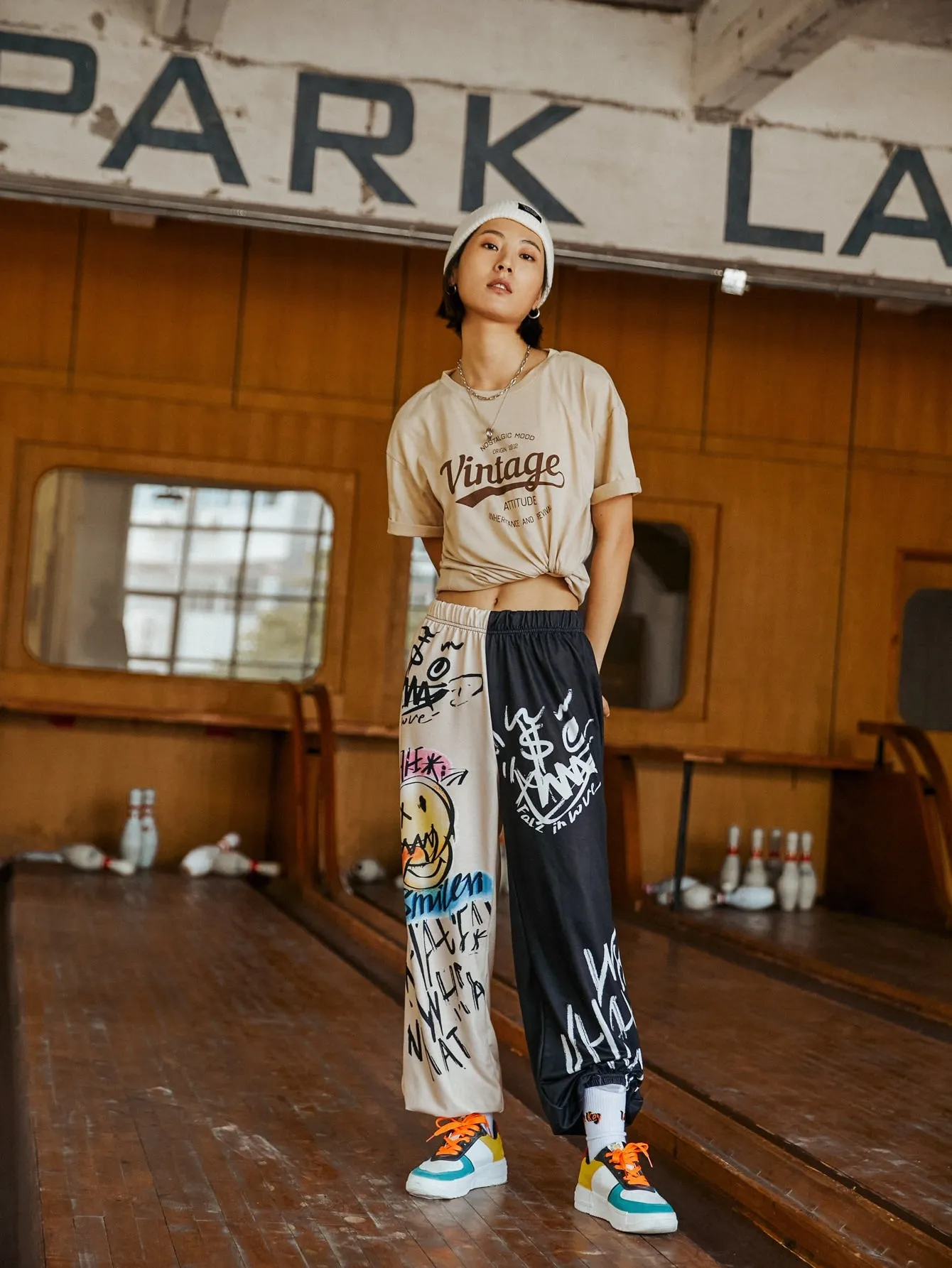 Colorblock Natural Long Women Sweatpants