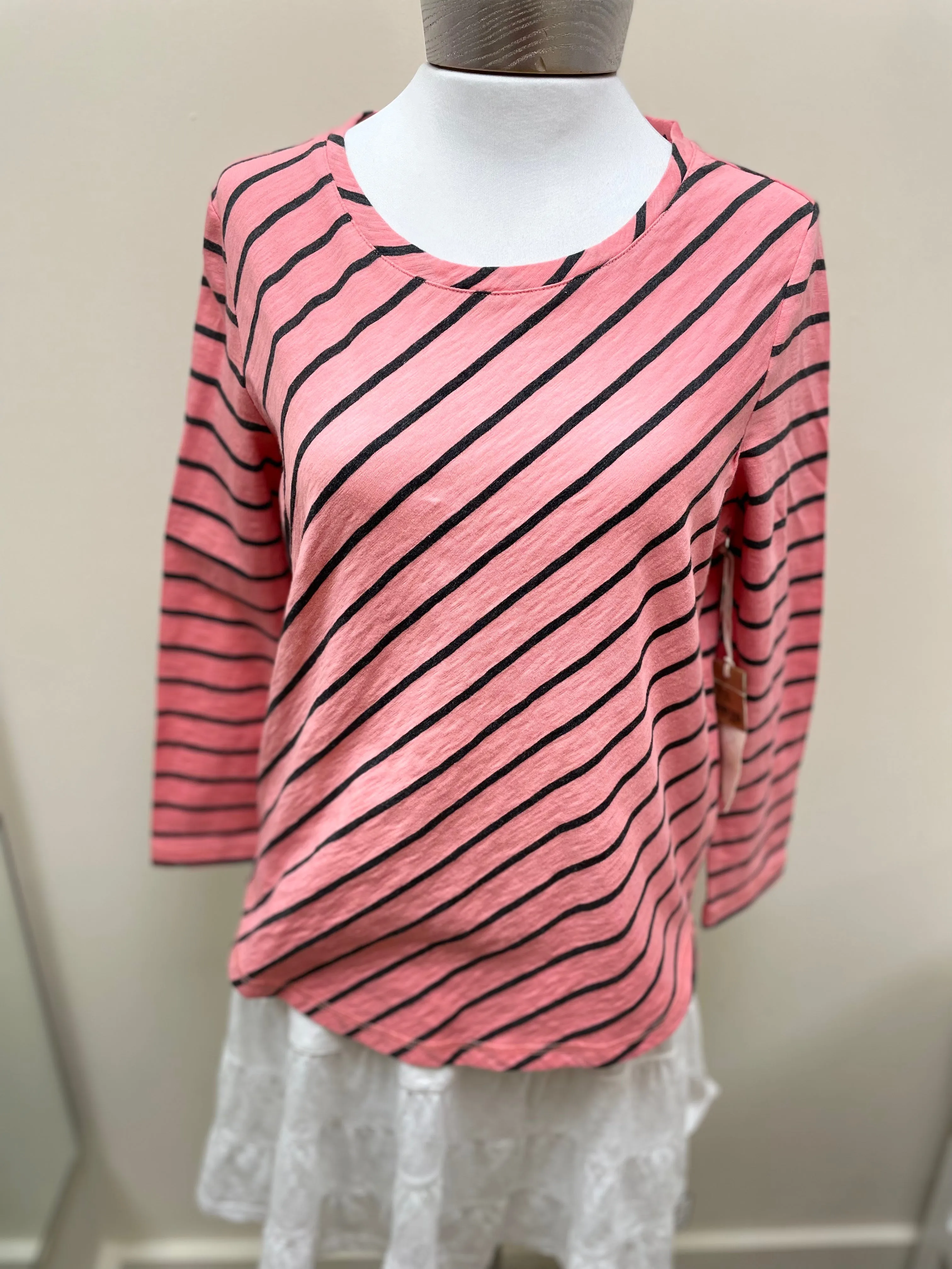 Cotton Slub 3/4 Sleeve Tee in Yarn Stripe by Escape