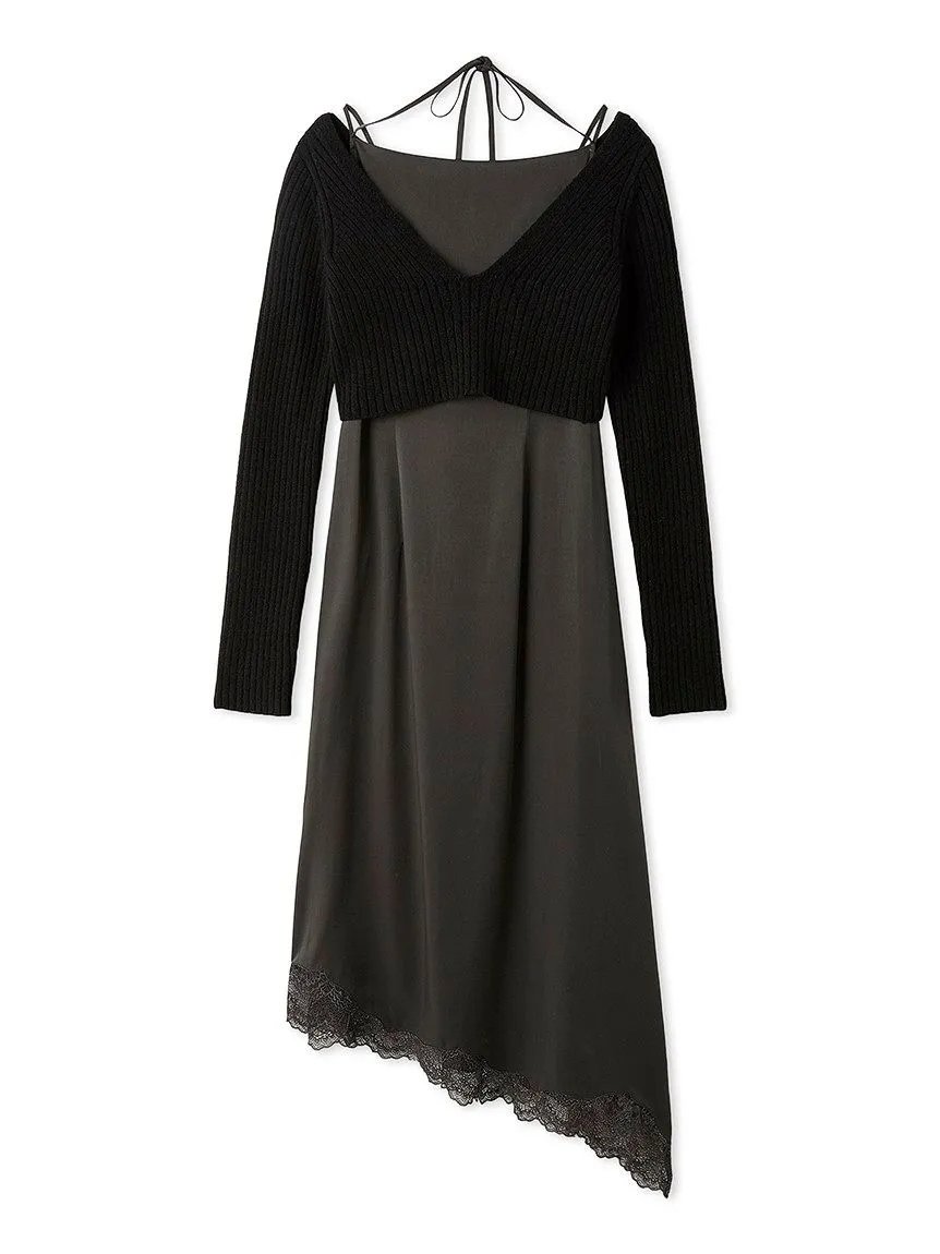 Cropped Knit & Lace-Trimmed Midi Dress