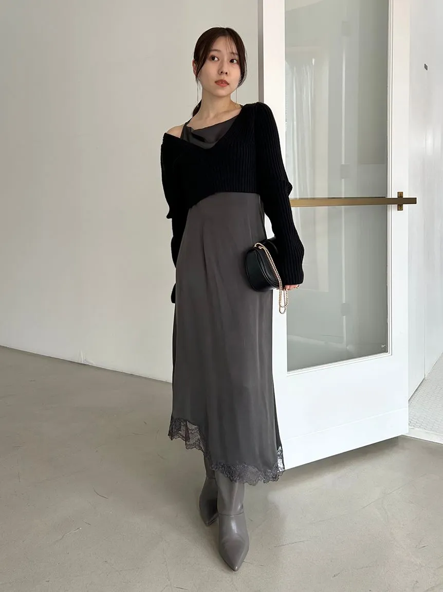 Cropped Knit & Lace-Trimmed Midi Dress