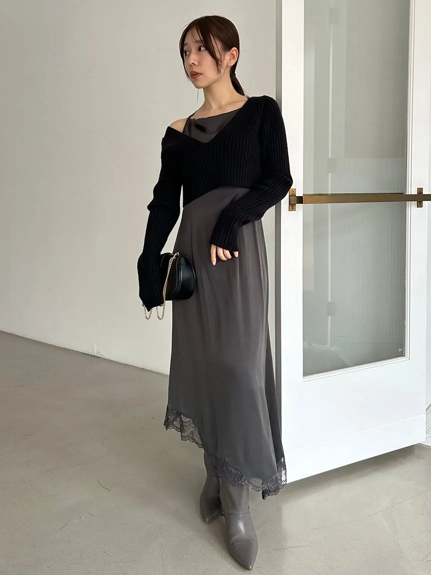 Cropped Knit & Lace-Trimmed Midi Dress