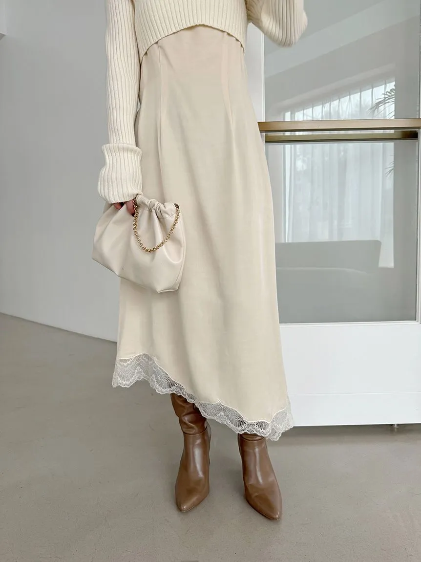 Cropped Knit & Lace-Trimmed Midi Dress