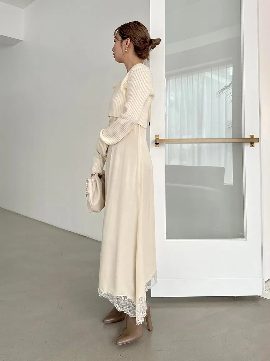 Cropped Knit & Lace-Trimmed Midi Dress