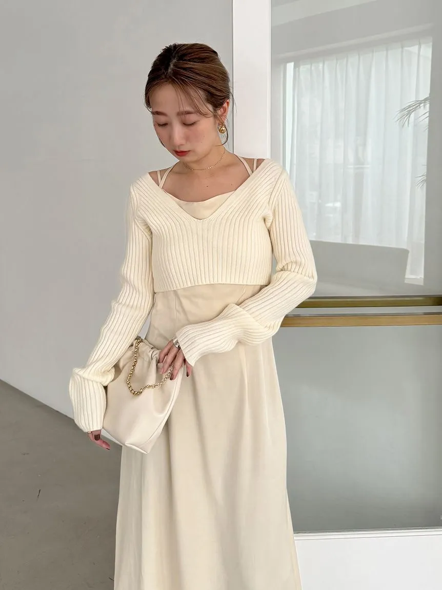 Cropped Knit & Lace-Trimmed Midi Dress