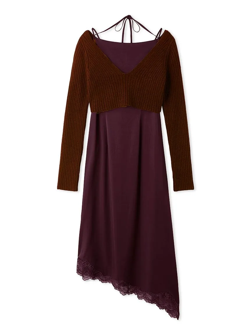 Cropped Knit & Lace-Trimmed Midi Dress