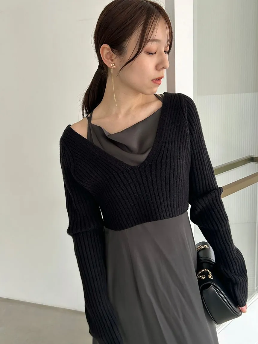 Cropped Knit & Lace-Trimmed Midi Dress