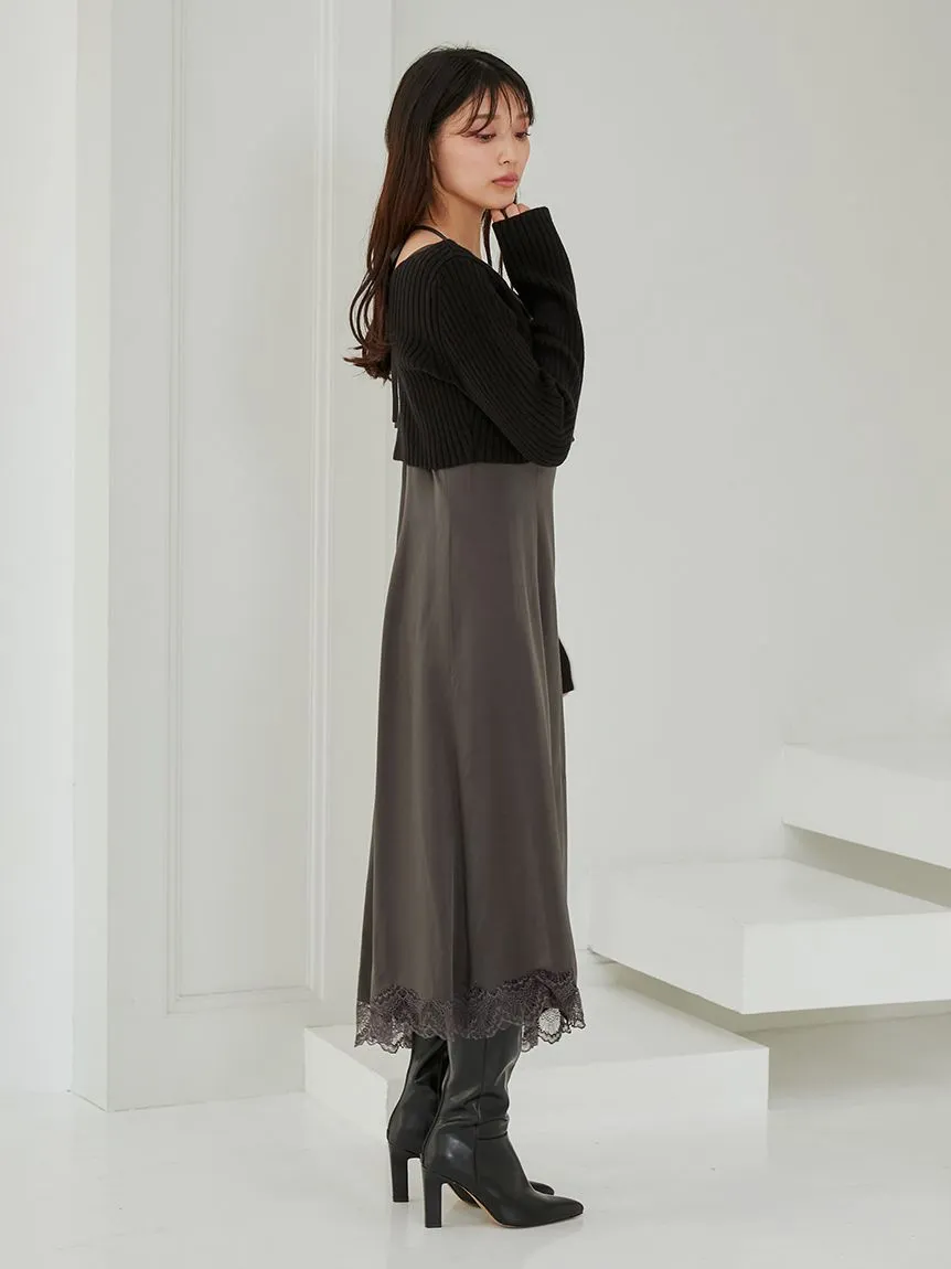 Cropped Knit & Lace-Trimmed Midi Dress