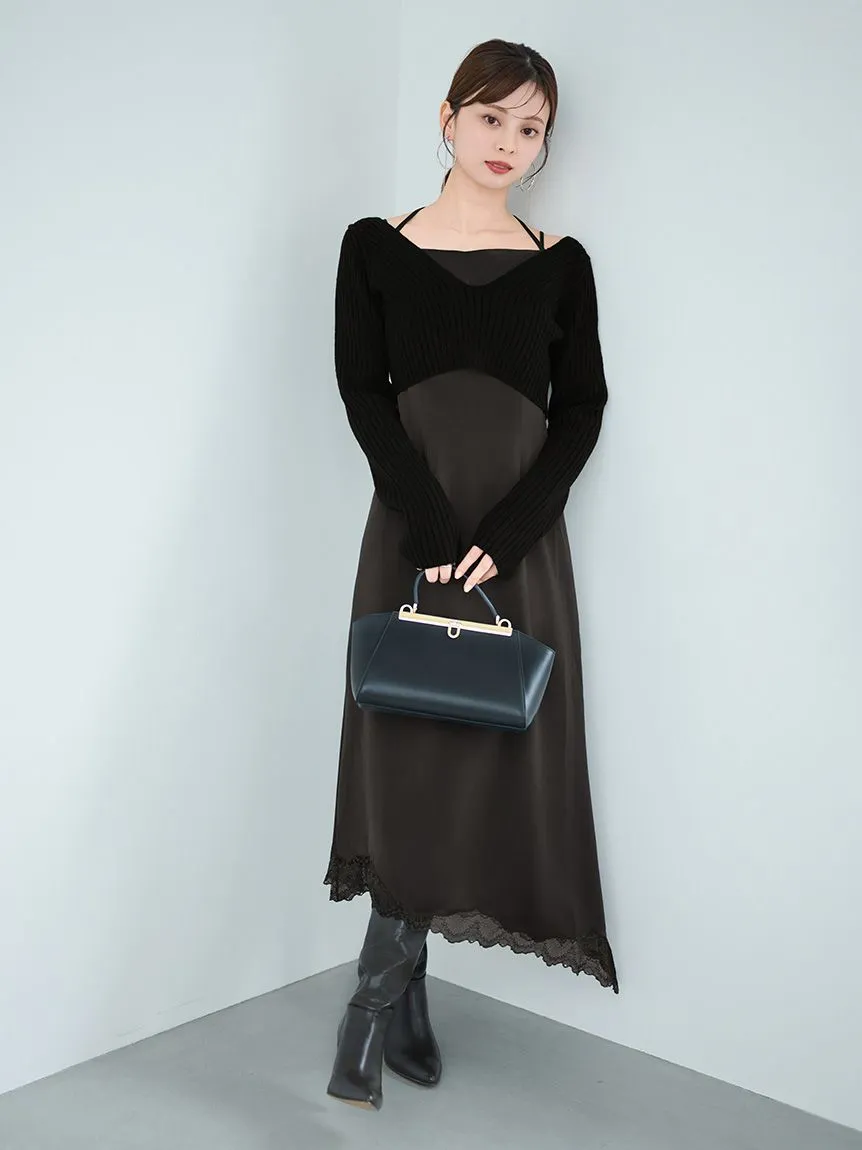 Cropped Knit & Lace-Trimmed Midi Dress