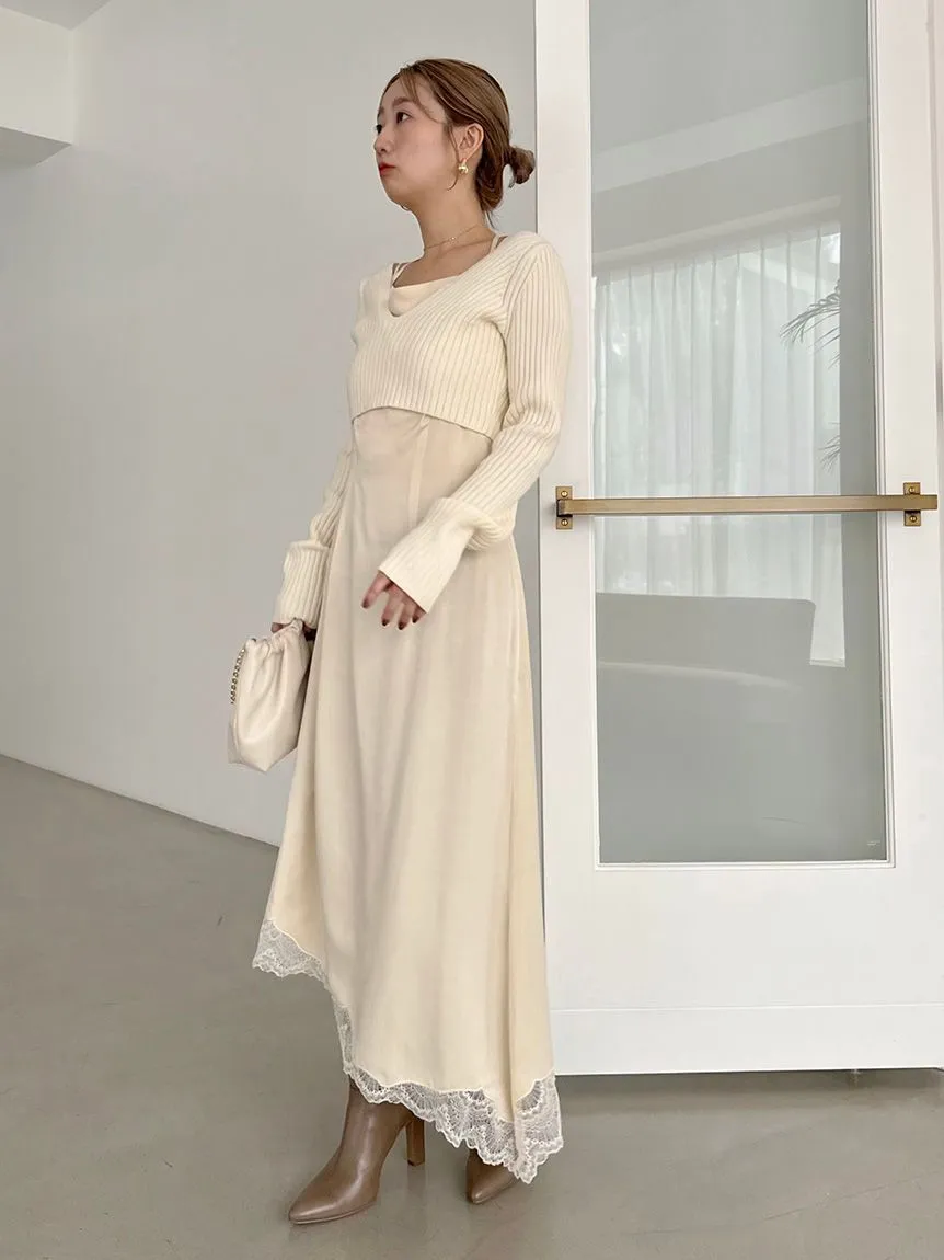 Cropped Knit & Lace-Trimmed Midi Dress