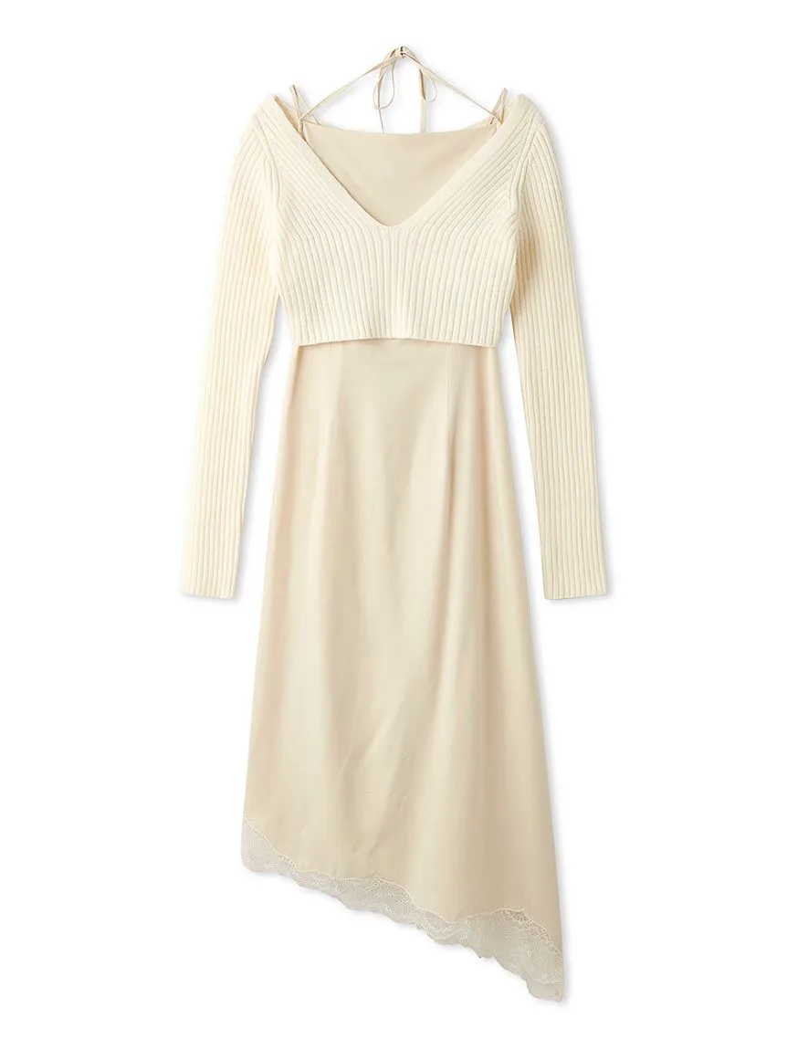 Cropped Knit & Lace-Trimmed Midi Dress