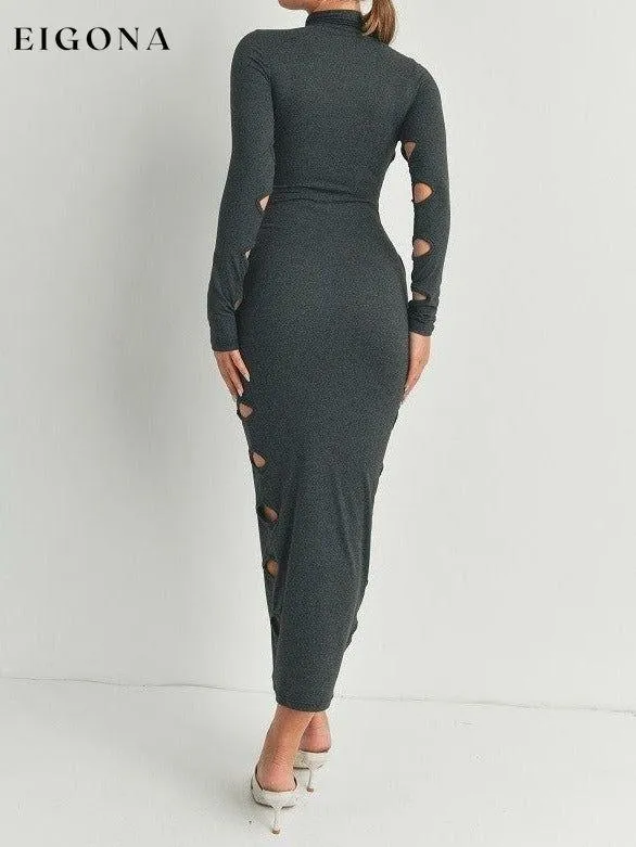 Cutout Detail Turtleneck Long Sleeve Maxi Dress