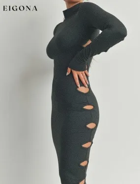 Cutout Detail Turtleneck Long Sleeve Maxi Dress