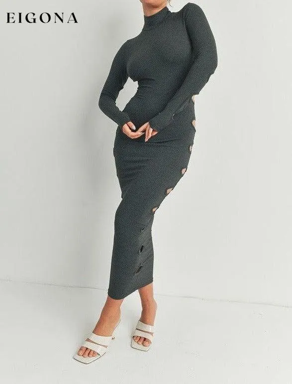 Cutout Detail Turtleneck Long Sleeve Maxi Dress