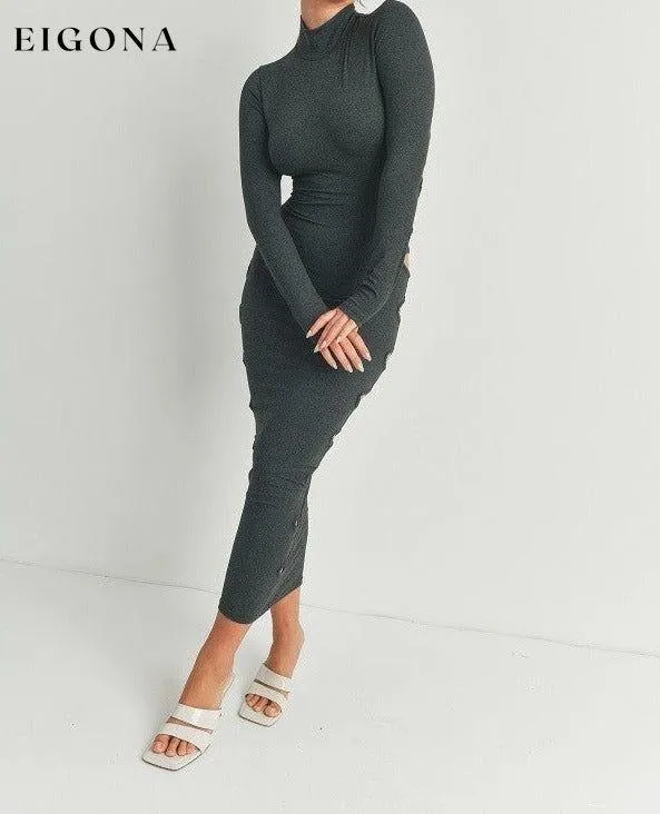 Cutout Detail Turtleneck Long Sleeve Maxi Dress