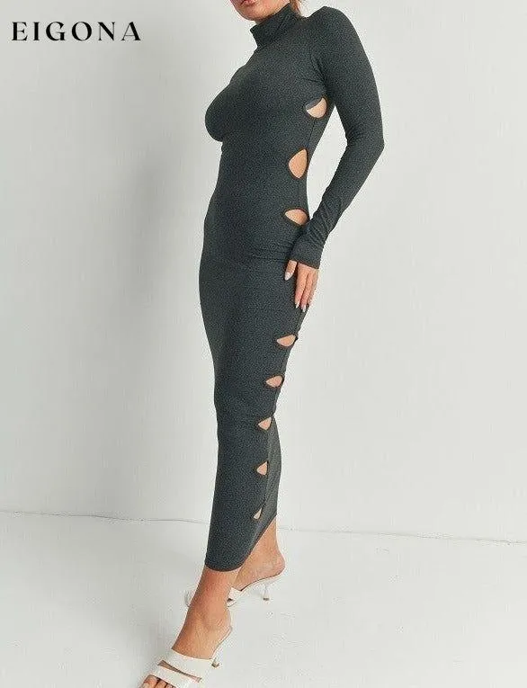 Cutout Detail Turtleneck Long Sleeve Maxi Dress