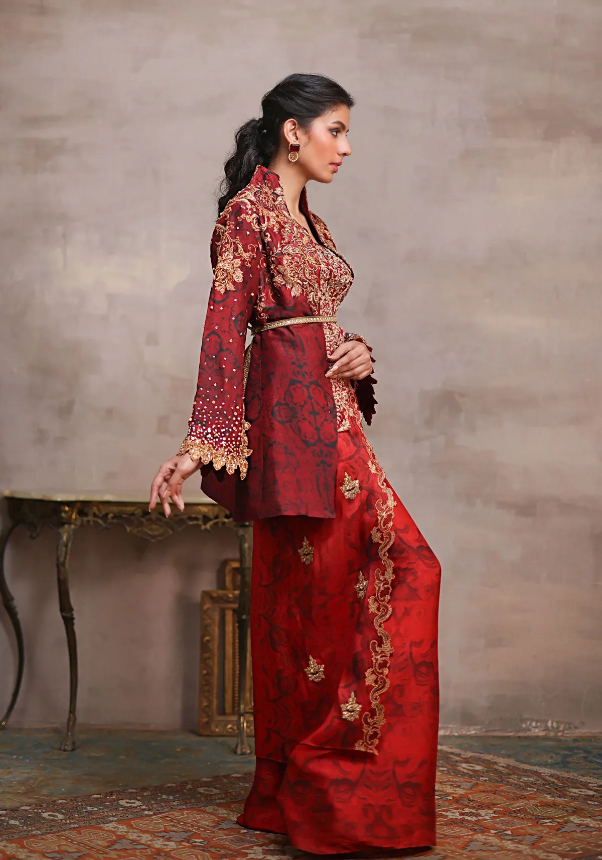 Dark Maroon Seesha Silk Printed Jacket