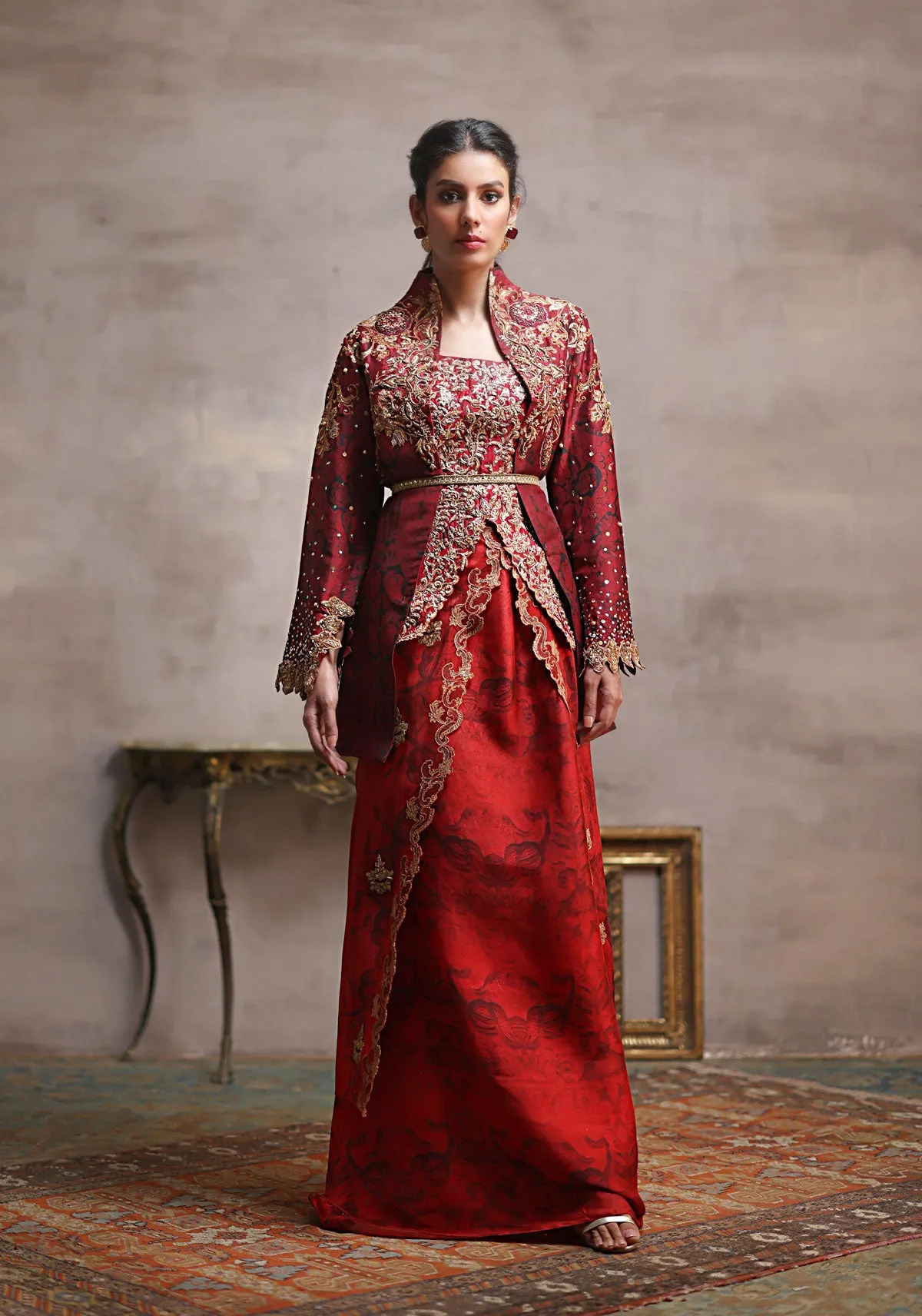 Dark Maroon Seesha Silk Printed Jacket
