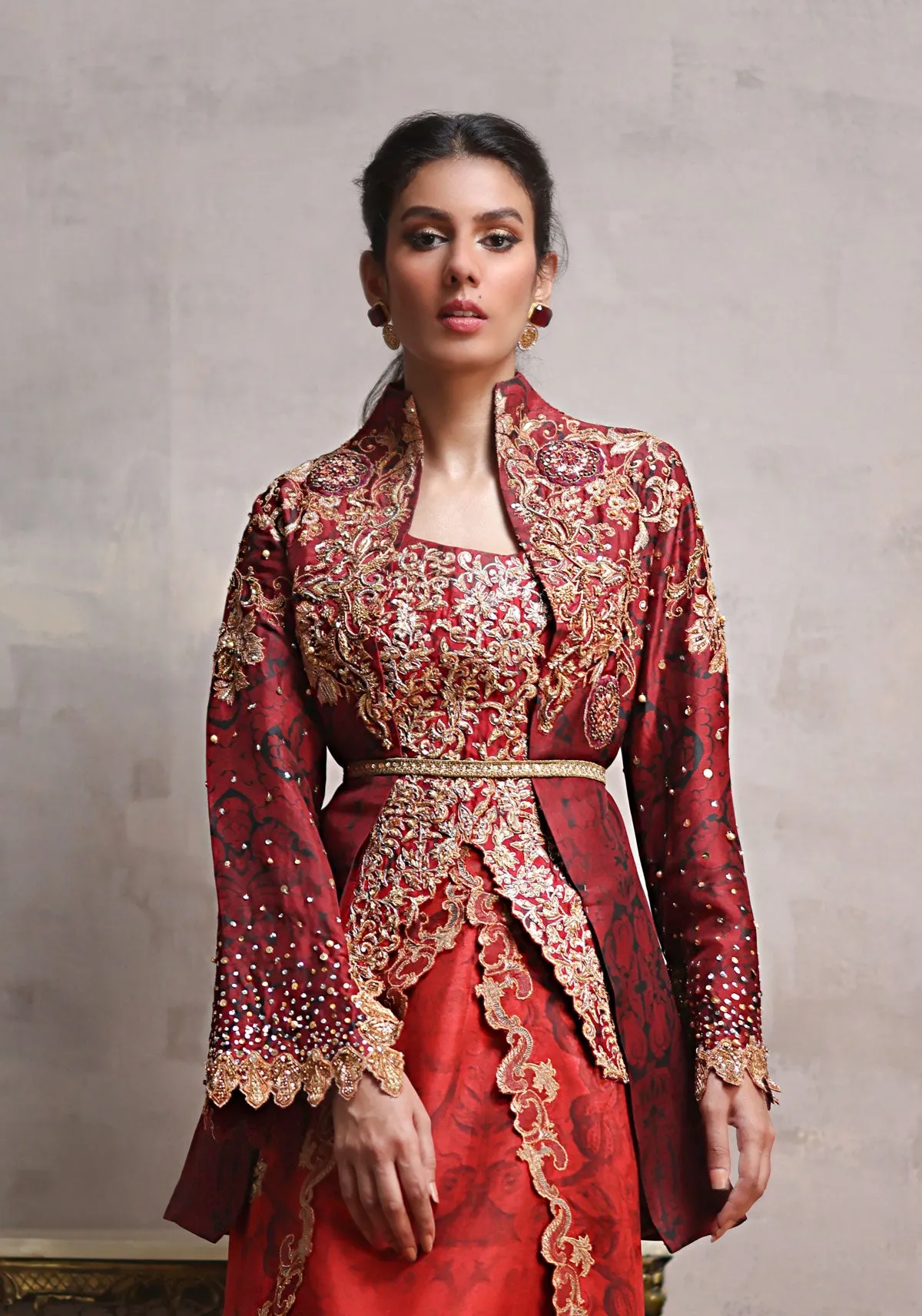 Dark Maroon Seesha Silk Printed Jacket