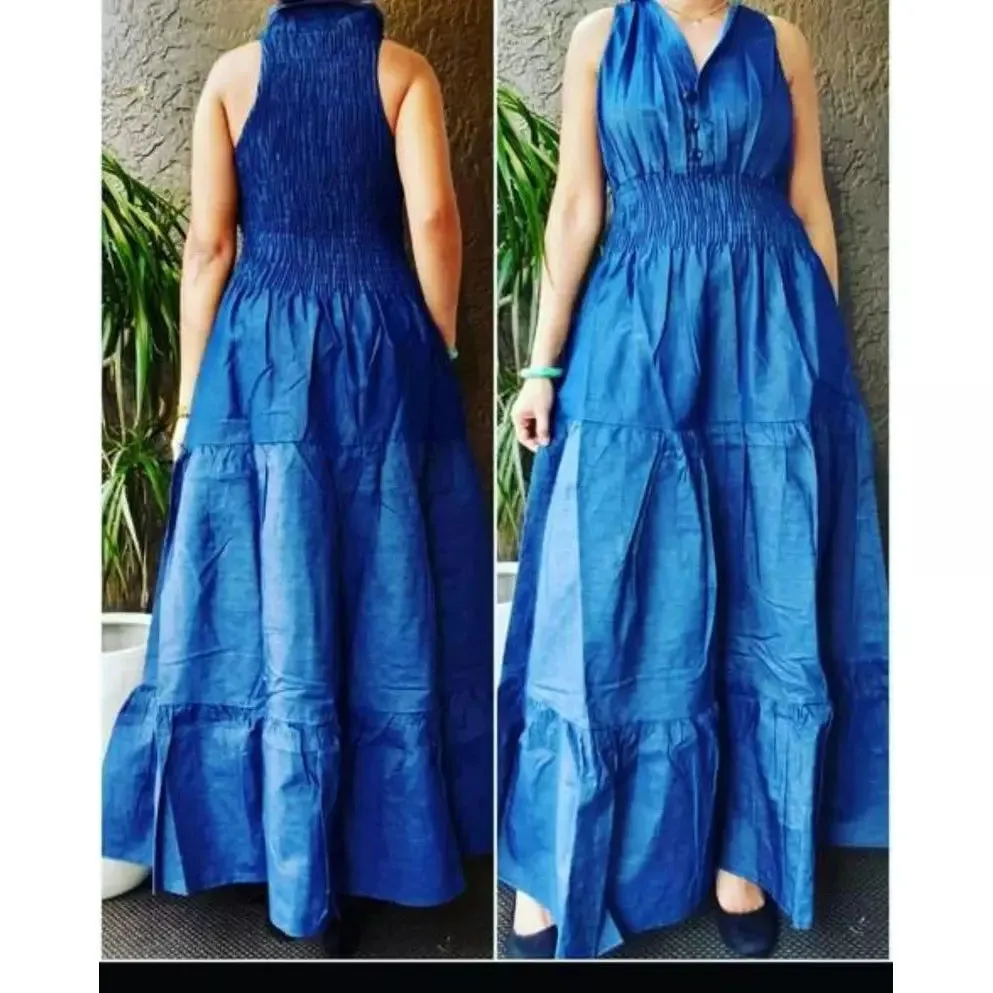 Denim Smocked Maxi Dress