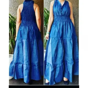 Denim Smocked Maxi Dress