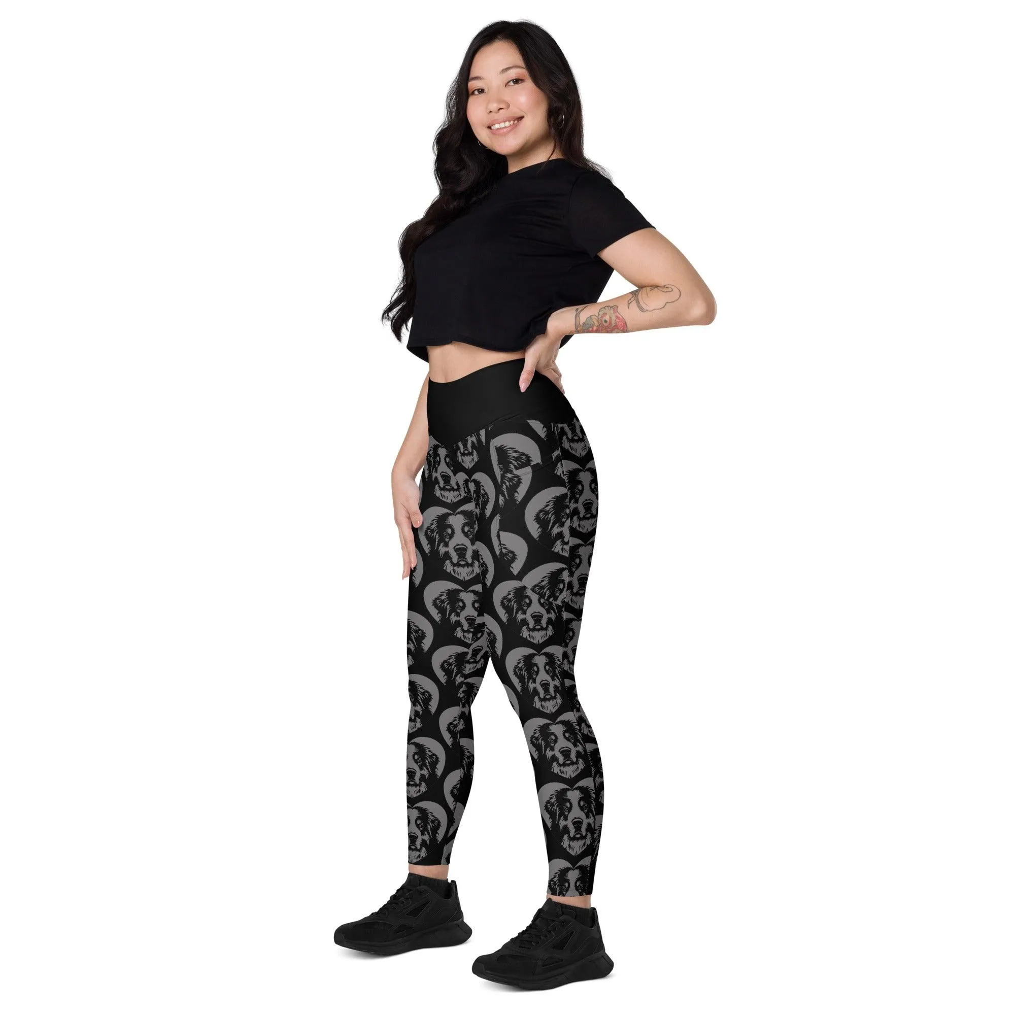 DOG BREED LEGGINGS with pockets - GREAT PYRENEES - HERTTAHOUND - grey