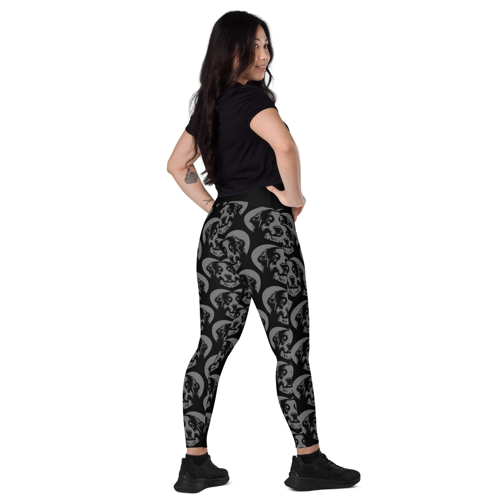 DOG BREED LEGGINGS with pockets - GREAT PYRENEES - HERTTAHOUND - grey