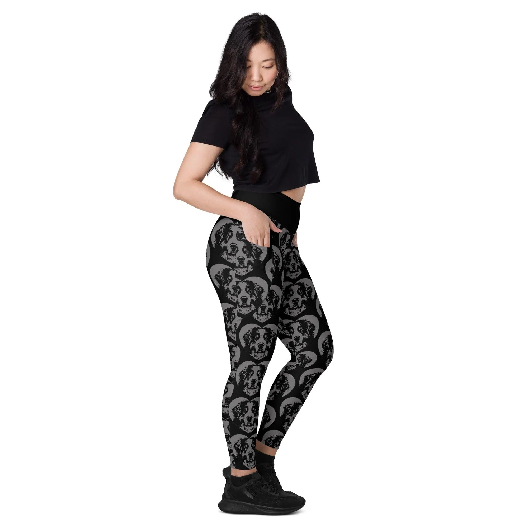 DOG BREED LEGGINGS with pockets - GREAT PYRENEES - HERTTAHOUND - grey