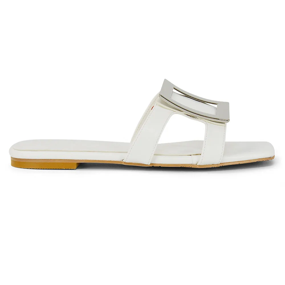 Dulce Cut Out Buckle Detail Strappy Square Toe Flat Slip on Sandal in Yellow