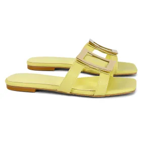 Dulce Cut Out Buckle Detail Strappy Square Toe Flat Slip on Sandal in Yellow