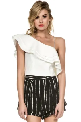 Elegant Ruffle White Layer Crop Top