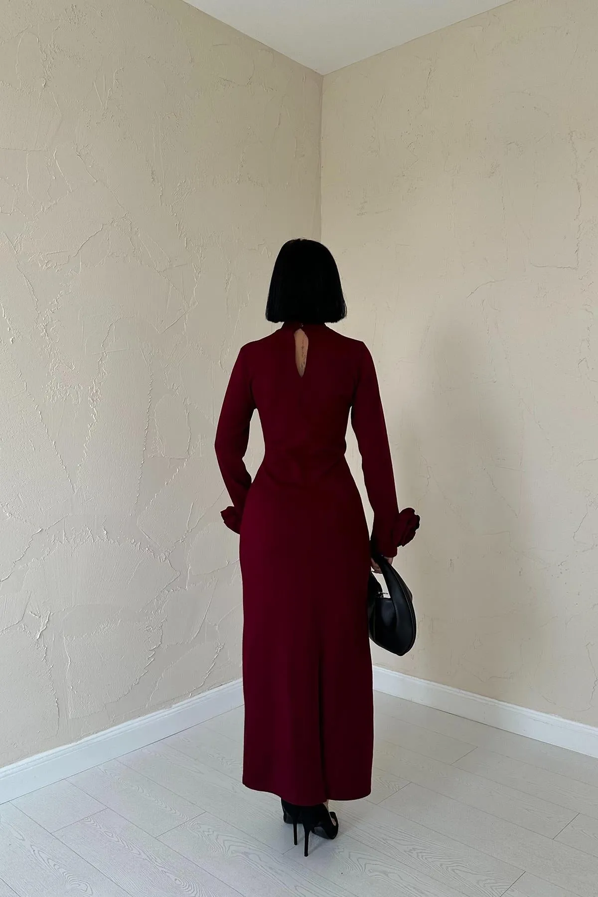 ELS Sleeves Rose Knit Dress - Burgundy - Izmail