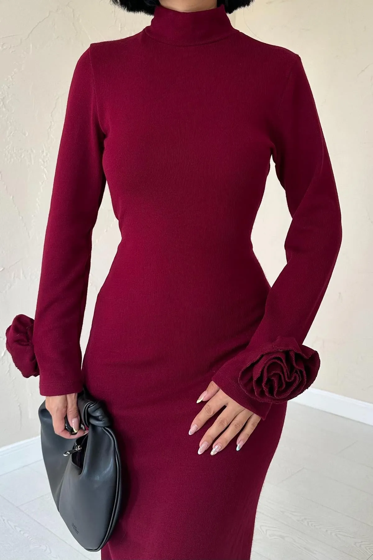 ELS Sleeves Rose Knit Dress - Burgundy - Izmail