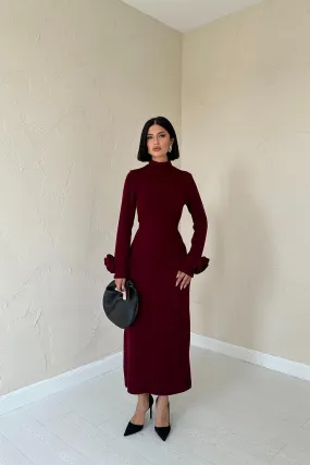 ELS Sleeves Rose Knit Dress - Burgundy - Izmail